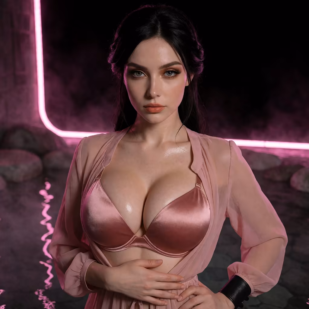 create an ai girlfriend — a character portrait shot in a hotspring setting