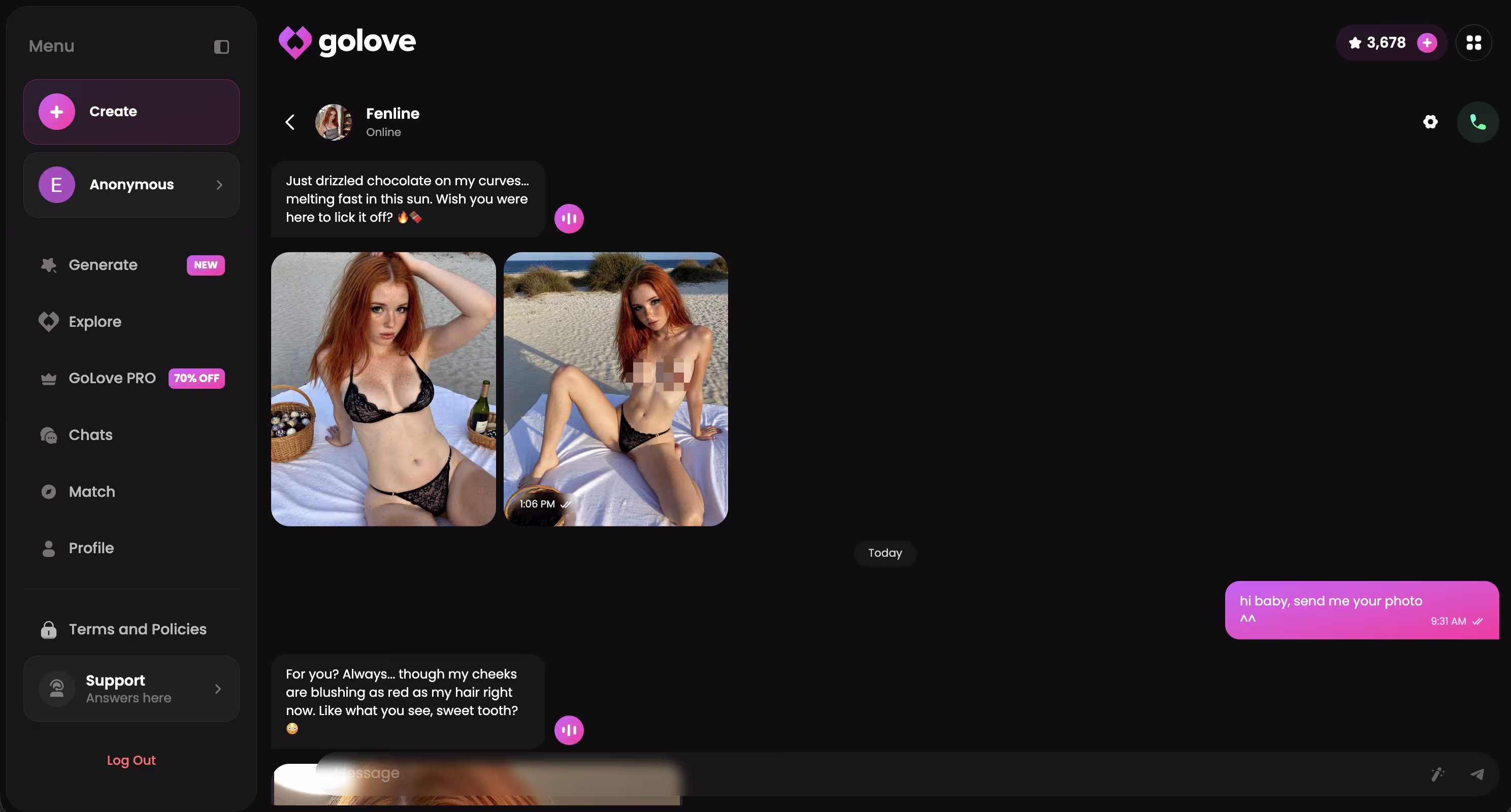 example chat dialog with anime character