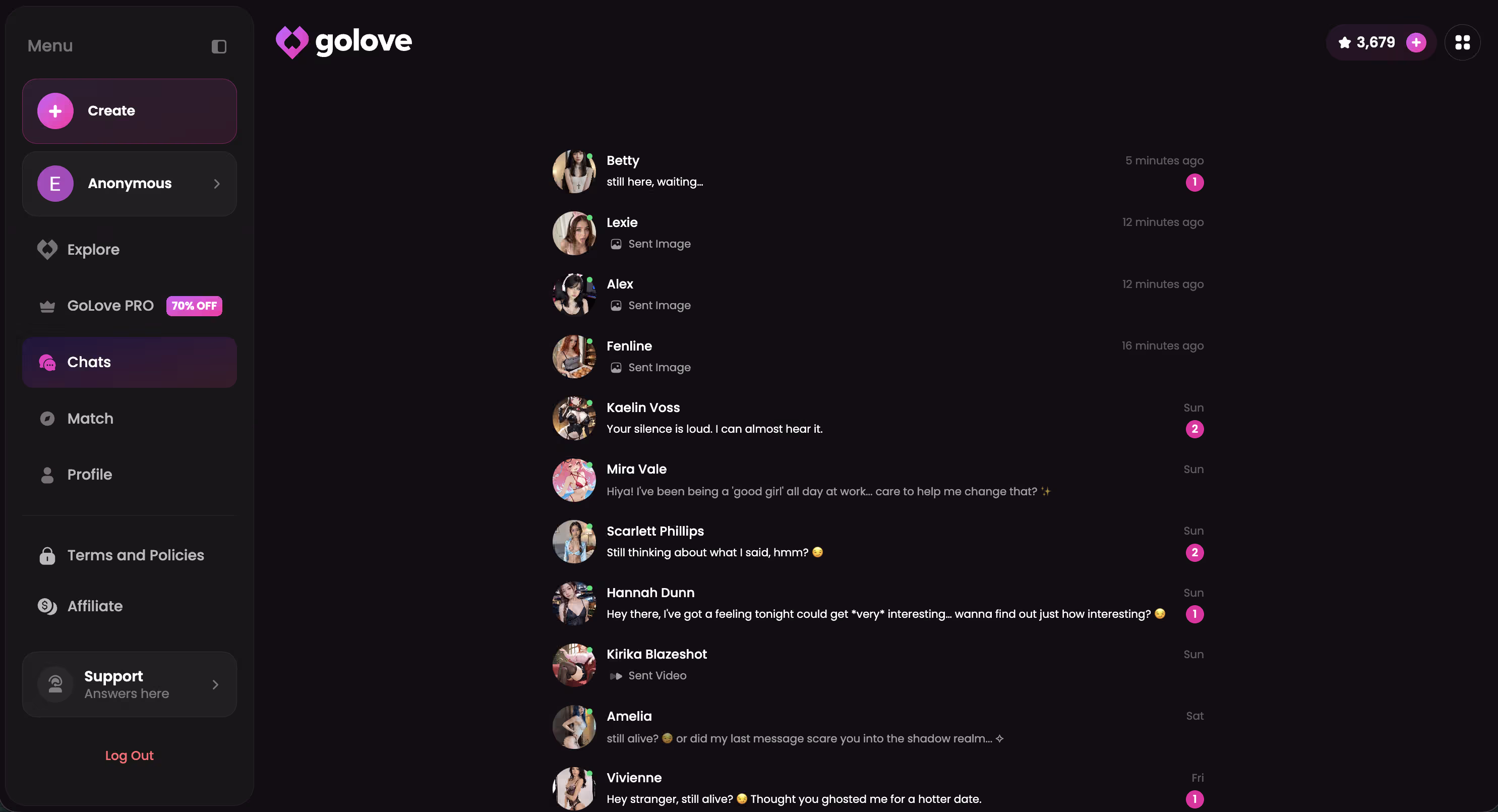 GoLove mobile chat view on a small phone showing UI element overlap between action buttons and the chat input field